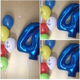 Композиция из шара-цифры и водопада на 4 года мальчику!
