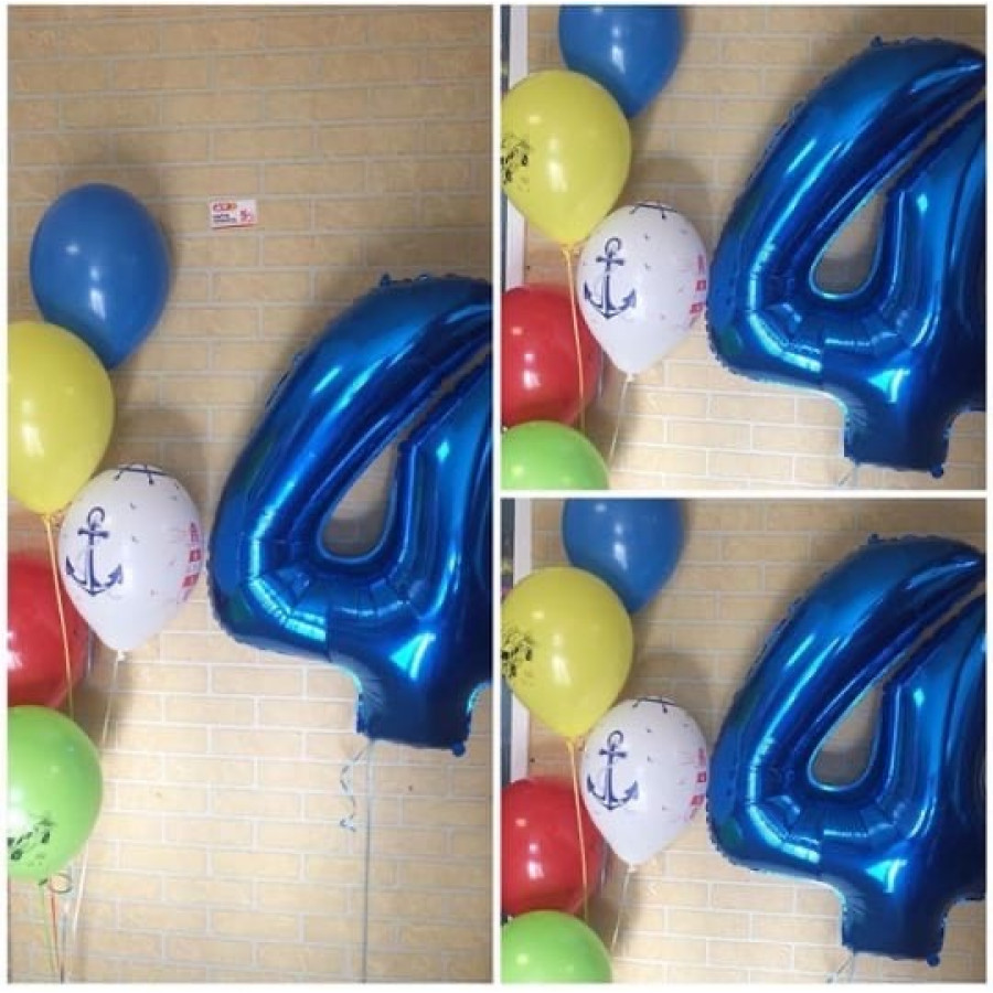 Композиция из шара-цифры и водопада на 4 года мальчику!