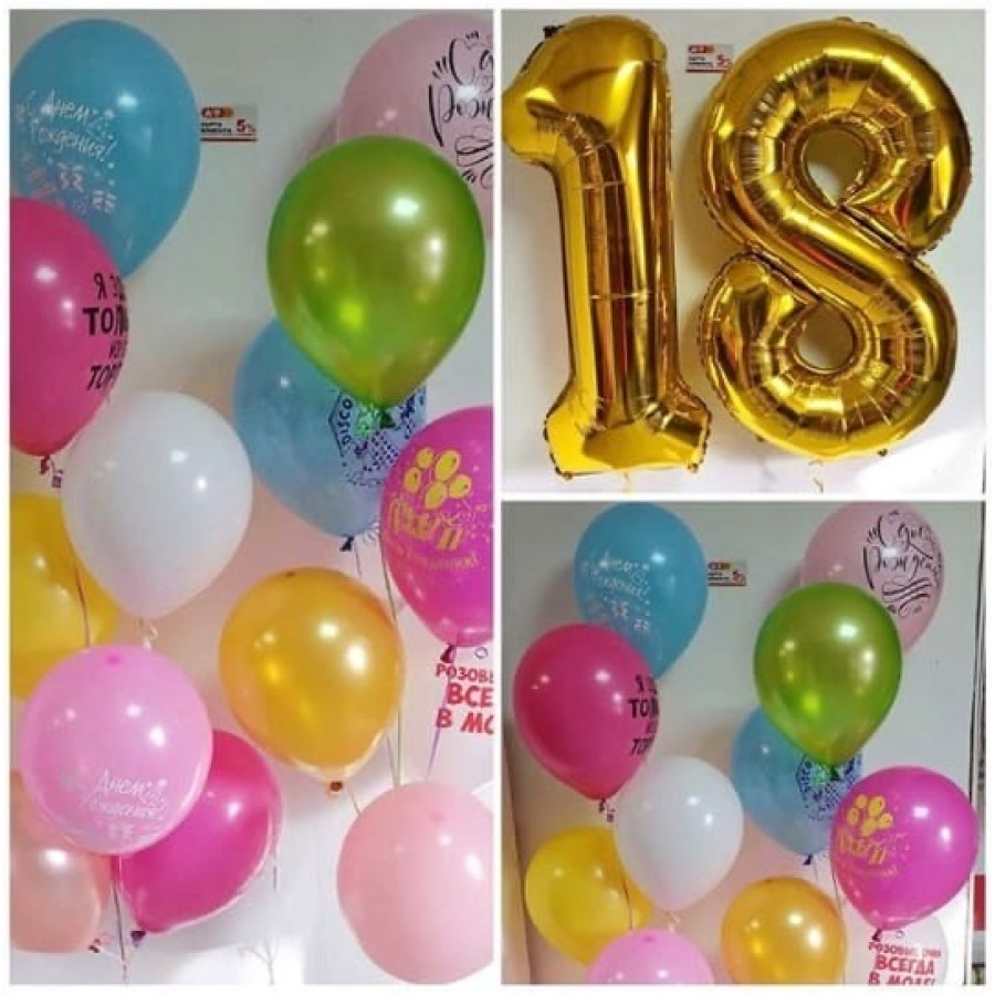 Композиция из шаров-цифр и водопадов на 18 лет!