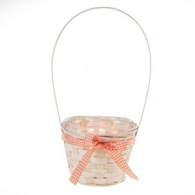 Корзина плетеная (бамбук), D13xH9.5/28 см (Натуральный+оранжевый)