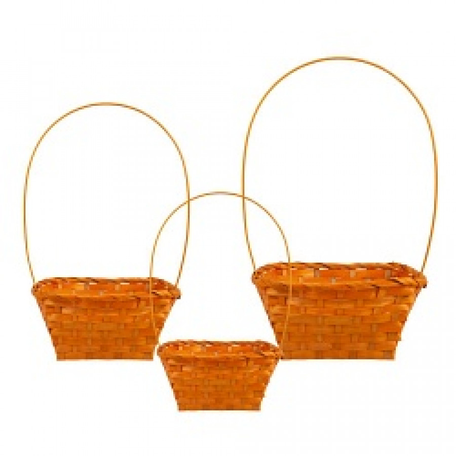 Набор корзин плетеных (бамбук), 13x13xH7/30см, 17x17xH8/31см, 19x19xH9/32см, 3 шт. (Оранжевый)