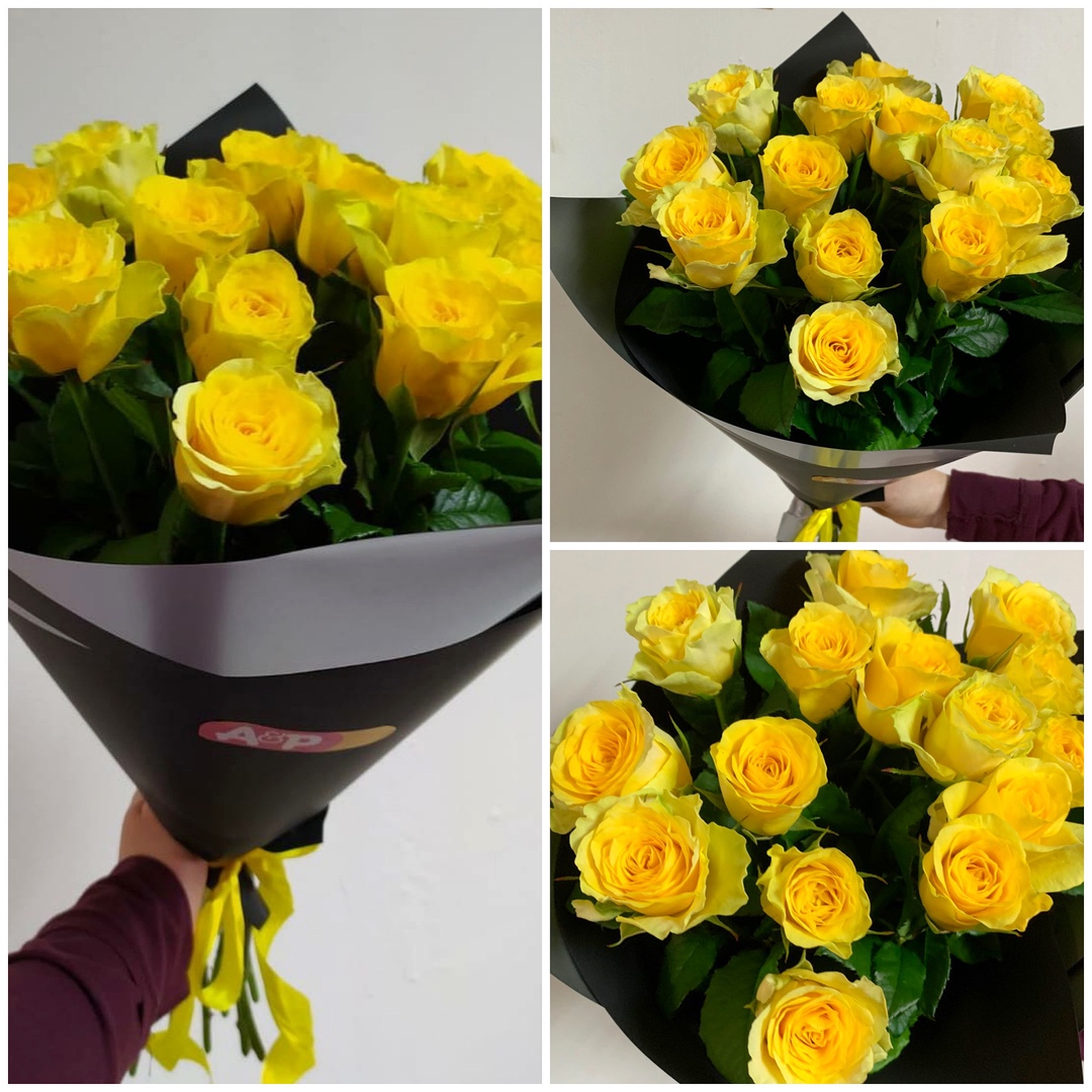 15 желтых роз 50 см в стильной упаковке!