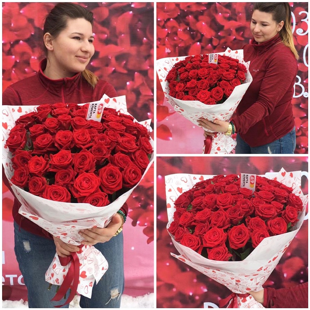 65 красных роз в крафте!60 см