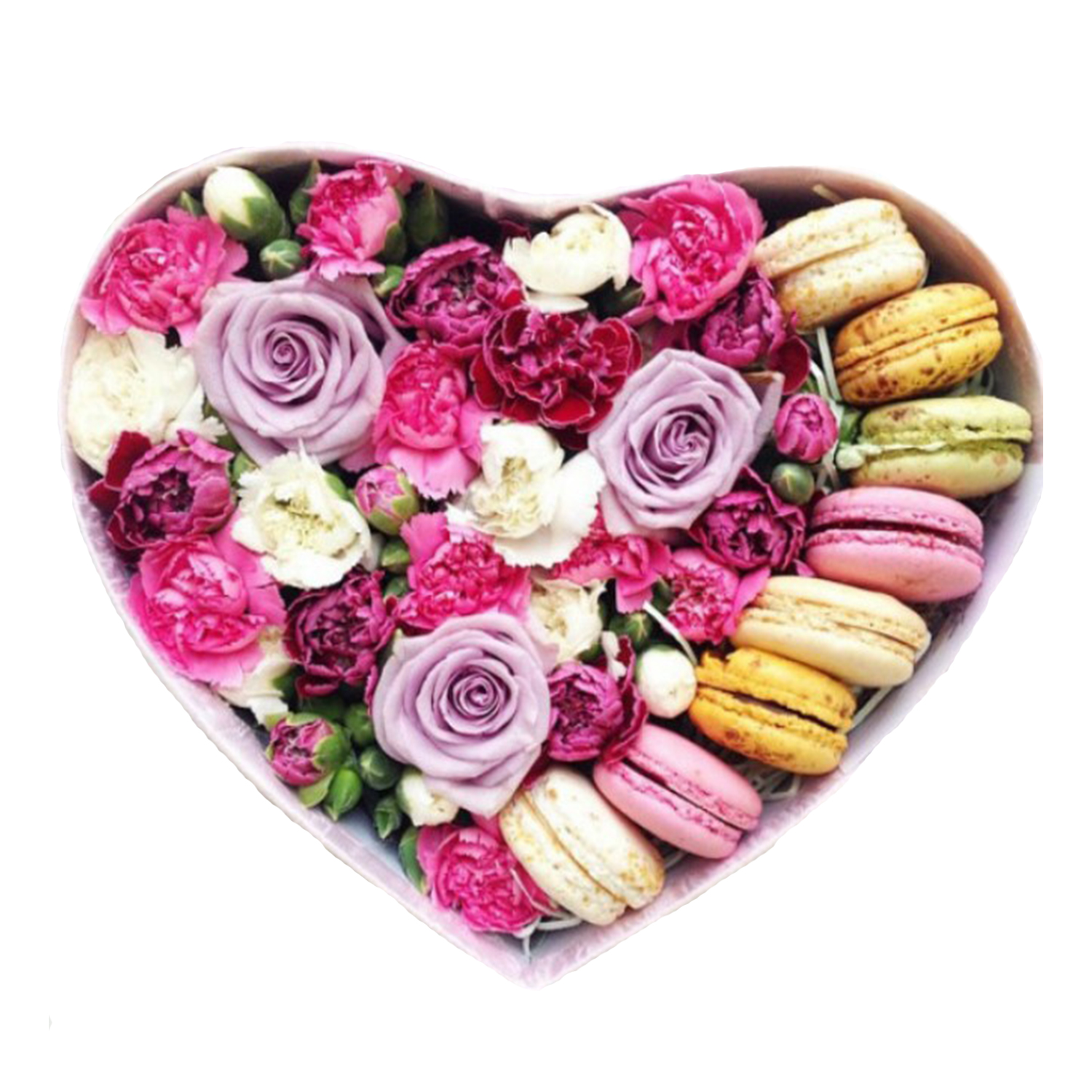 Цветы и макаруны в коробке. Композиция "Дорогая моя"