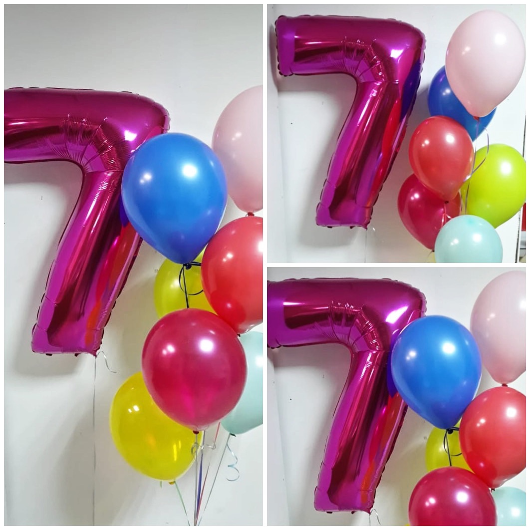 Композиция из цифры 7 и гелиевых шаров!