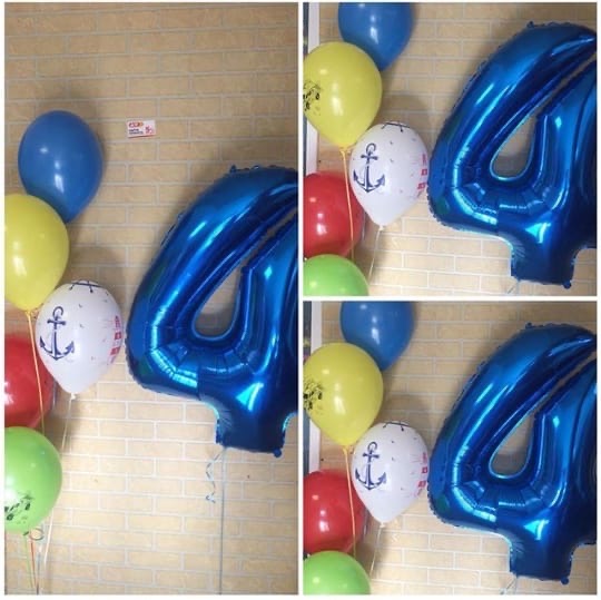 Композиция из шара-цифры и водопада на 4 года мальчику!