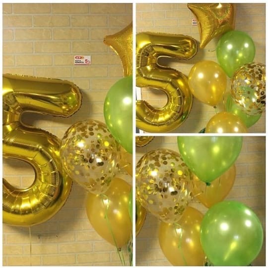 Композиция из шара-цифры и водопада шаров на 5 лет!