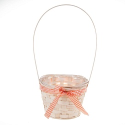 Корзина плетеная (бамбук), D13xH9.5/28 см (Натуральный+оранжевый)