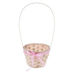 Корзина плетеная (бамбук), D13xH9.5/28 см (Натуральный+розовый)