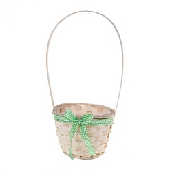 Корзина плетеная (бамбук), D13xH9.5/28 см (Натуральный+зеленый)