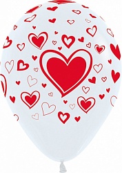 Шар (12''/30 см) Красное сердце, Белый, пастель
