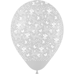 Шар (12''/30 см) Розы, Прозрачный, кристалл