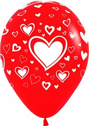 Шар (15''/38 см) Сердца, Красный, пастель.